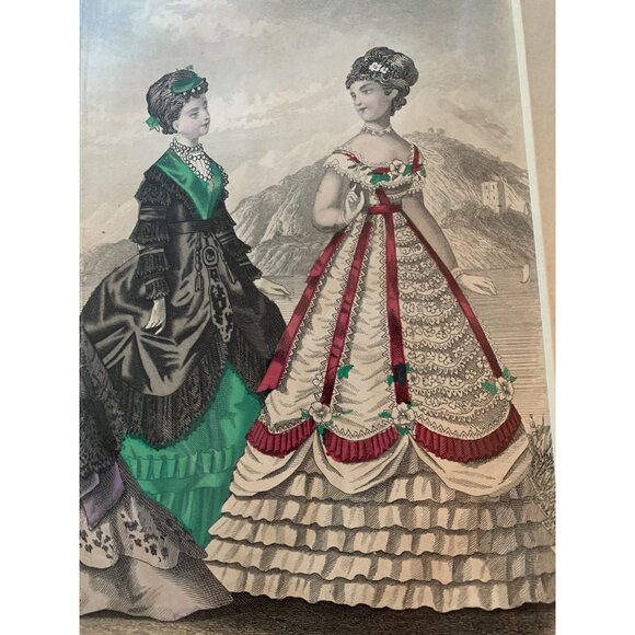 Antique Victorian Fashion Print Art Decorative Matte 1850's 14" x 12" Decor 7413 - Picture 9 of 11